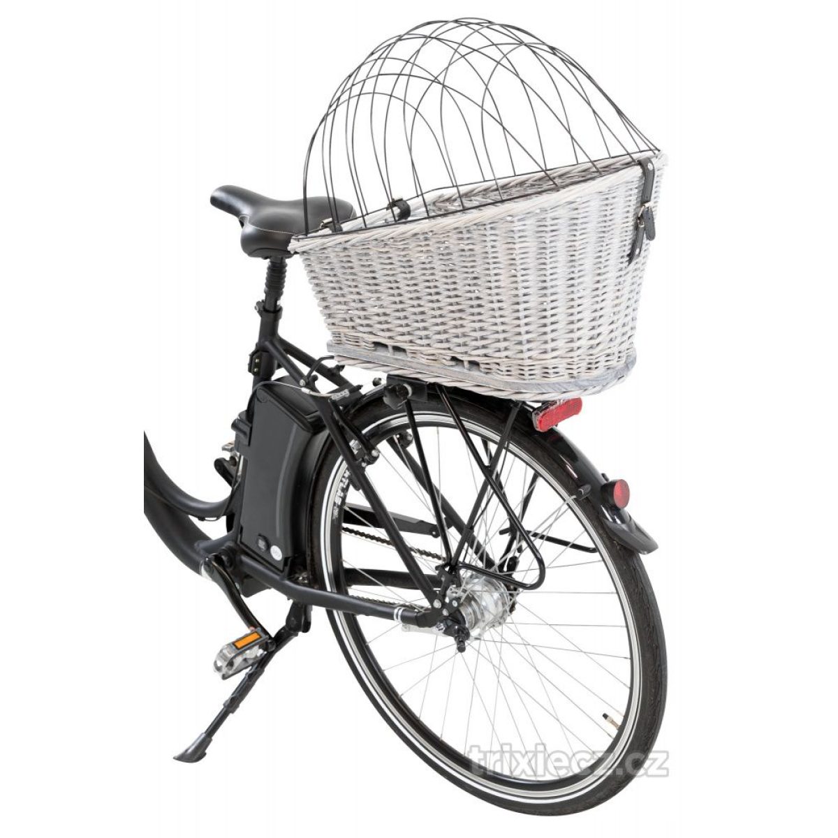 Prepravný prútený kôš na zadný nosič bicykla - šedý 35 x 49 x 55 cm – Obrázok 5
