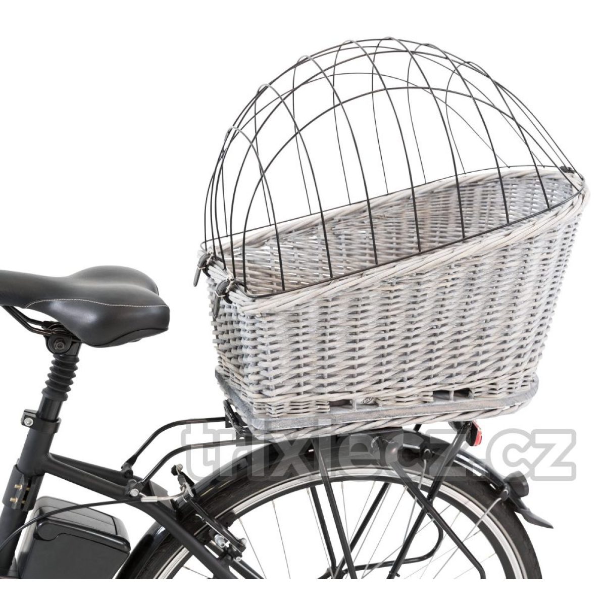 Prepravný prútený kôš na zadný nosič bicykla - šedý 35 x 49 x 55 cm – Obrázok 3