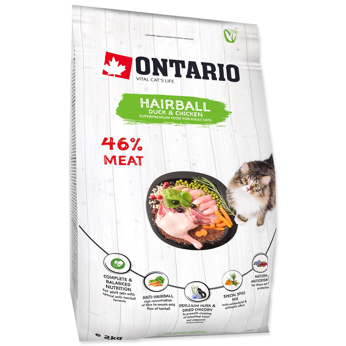 ONTARIO - Cat Hairball kačacie & kuracie mäso, 2 kg – Obrázok 1