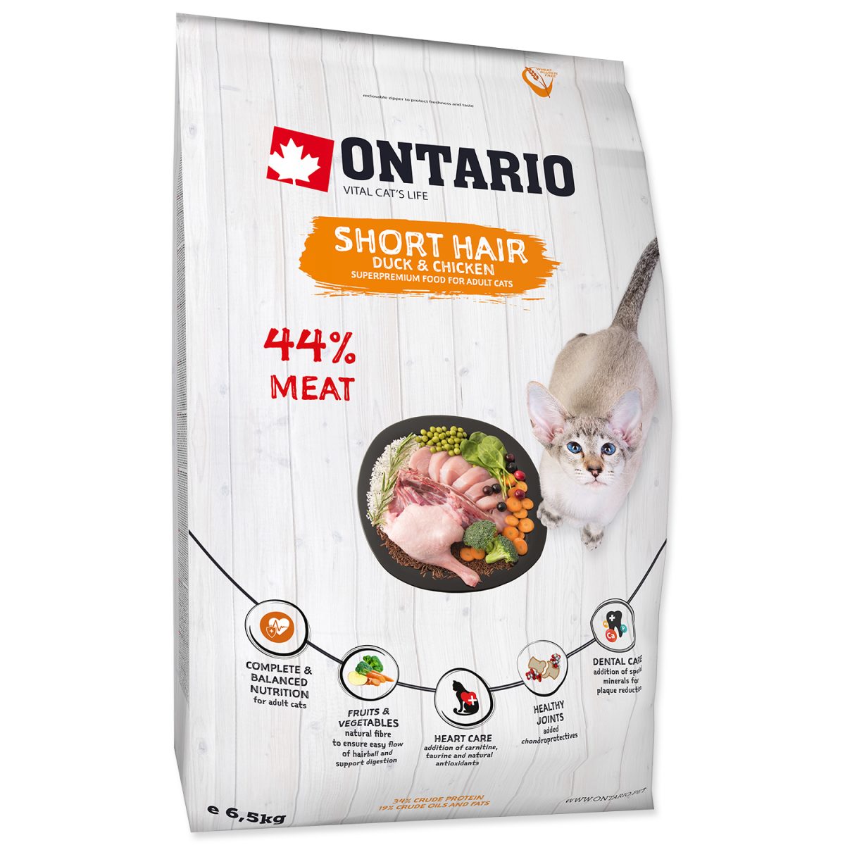 213-10337 ONTARIO - Cat Shorthair kačacie & kuracie mäso 6,5 kg – Obrázok 1