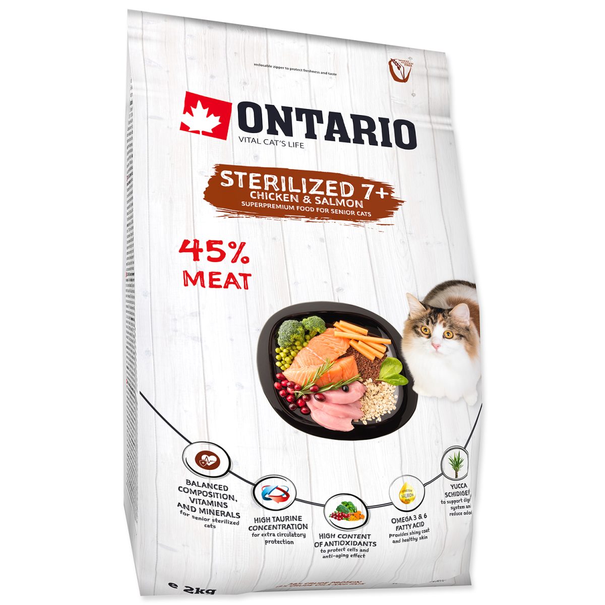 213-10835 ONTARIO - Cat sterilizované 7+ kuracie mäso & losos, 2 kg – Obrázok 1