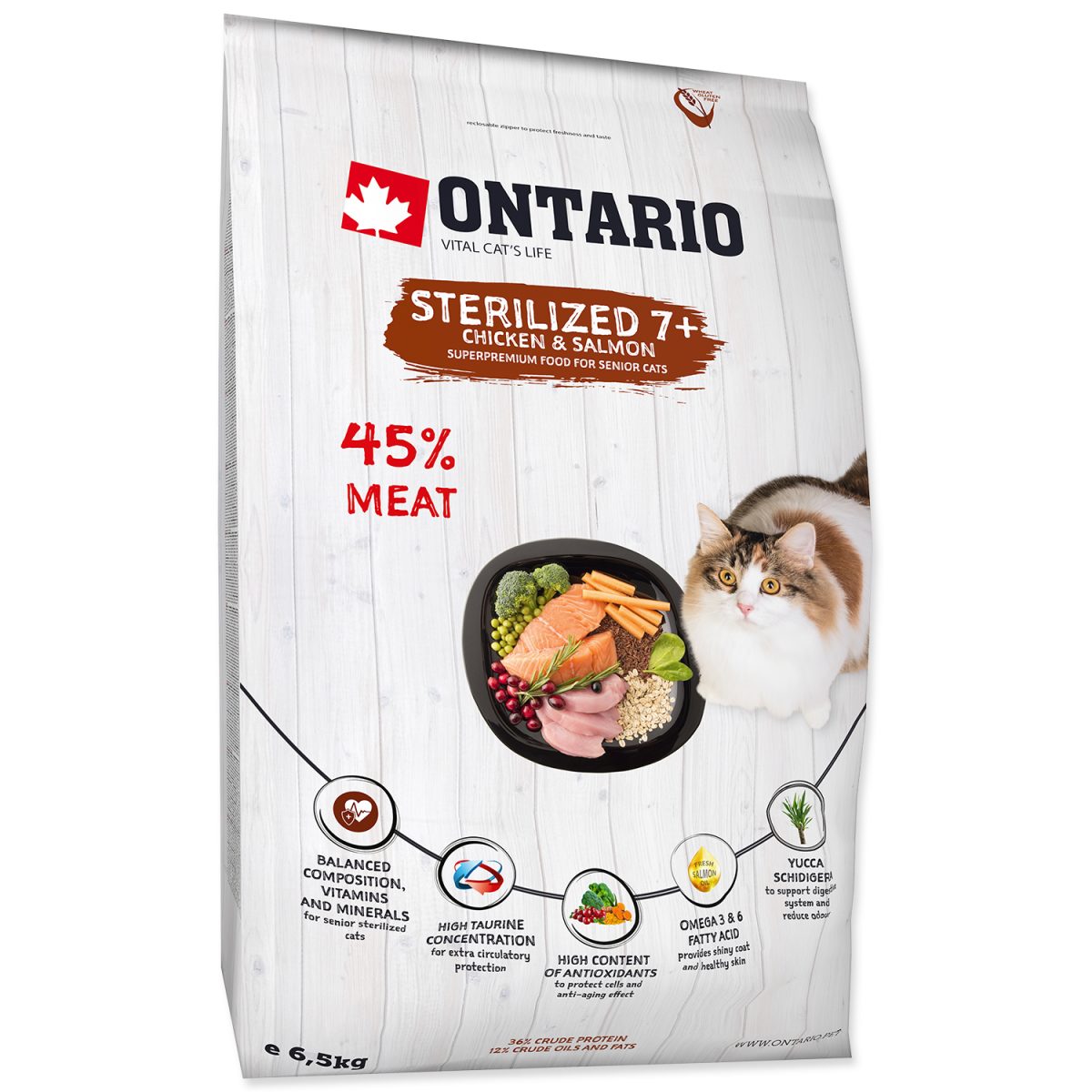 ONTARIO - Cat sterilizované 7+ kuracie mäso & losos, 6,5 kg – Obrázok 1