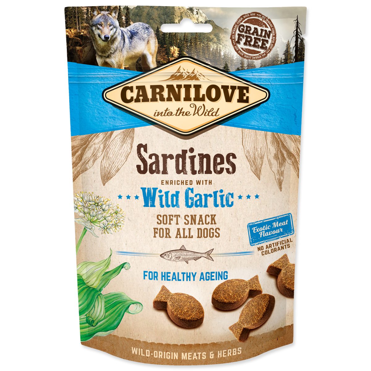 CARNILOVE - Dogs Snack sardinky & medvedí cesnak, 200 g – Obrázok 1
