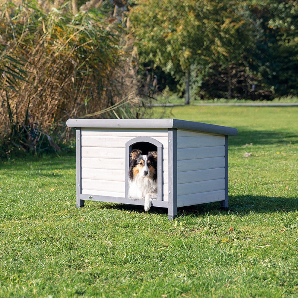 Búda pre psa s rovnou strechou S-M 85 x 58 x 60 cm, šedá – Obrázok 1