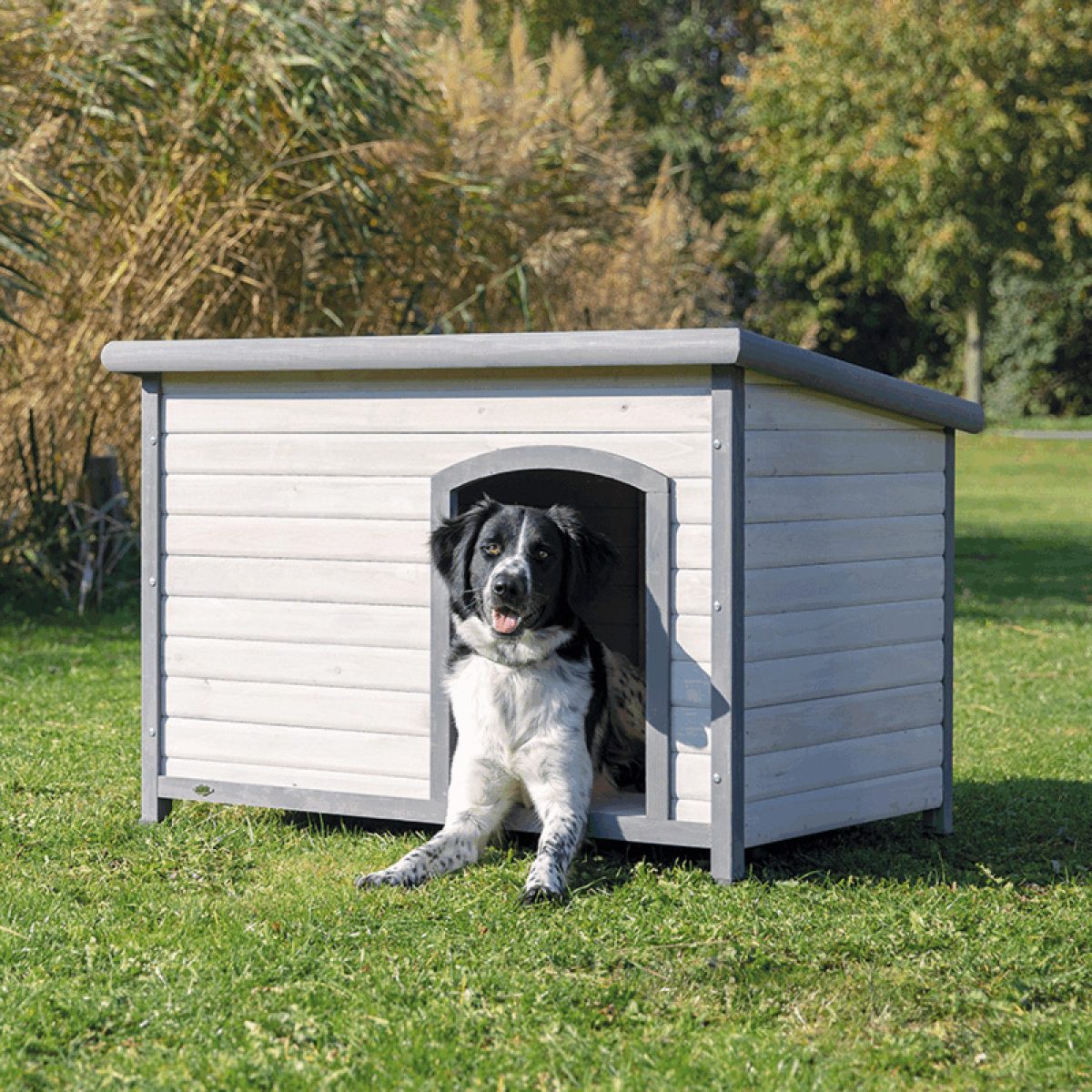 Búda pre psa s rovnou strechou L 116 x 82 x 79 cm, šedá – Obrázok 1