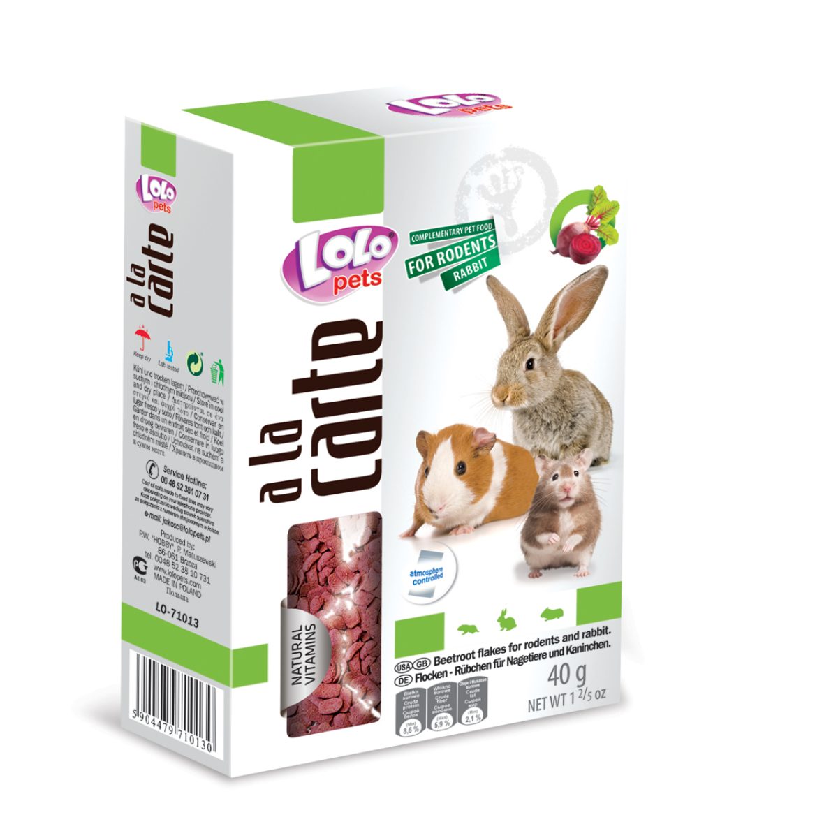 LOLO pets - Diners vločky z červenej repy pre hlodavce, 40 g – Obrázok 1