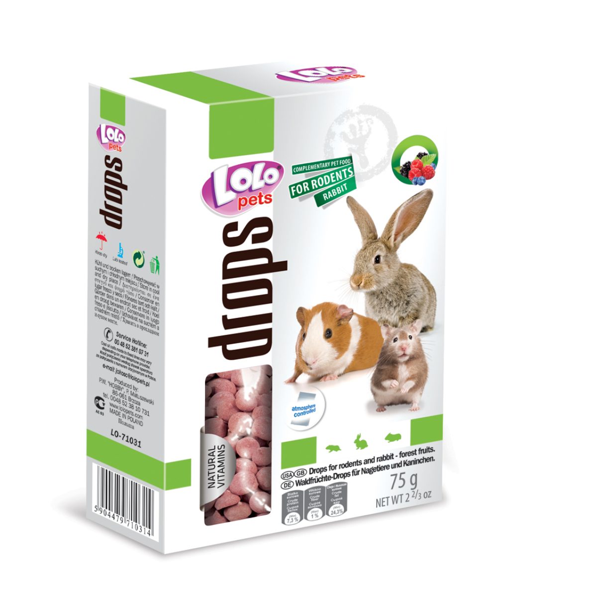 LOLO pets - drops ovocné pre hlodavce, 75 g – Obrázok 1