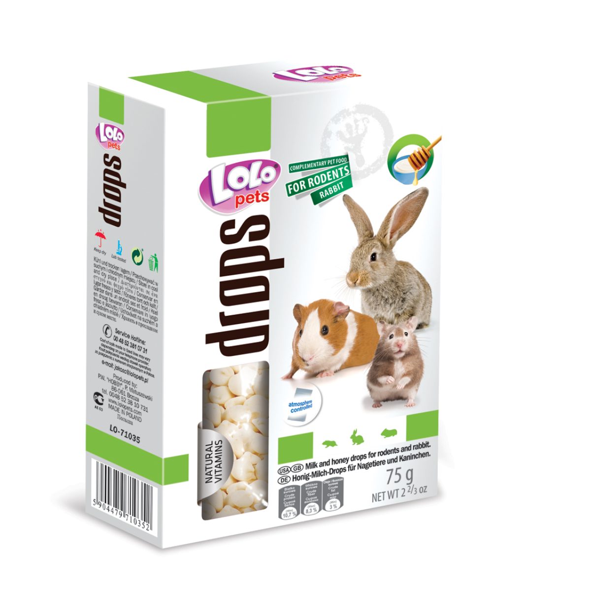 LOLO pets - drops mliečno medové pre hlodavce, 75 g – Obrázok 1