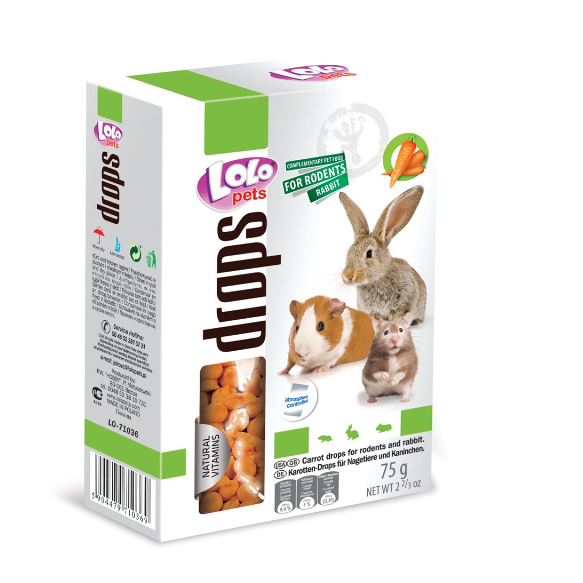 LOLO pets - drops mrkvové pre hlodavce, 75 g – Obrázok 1