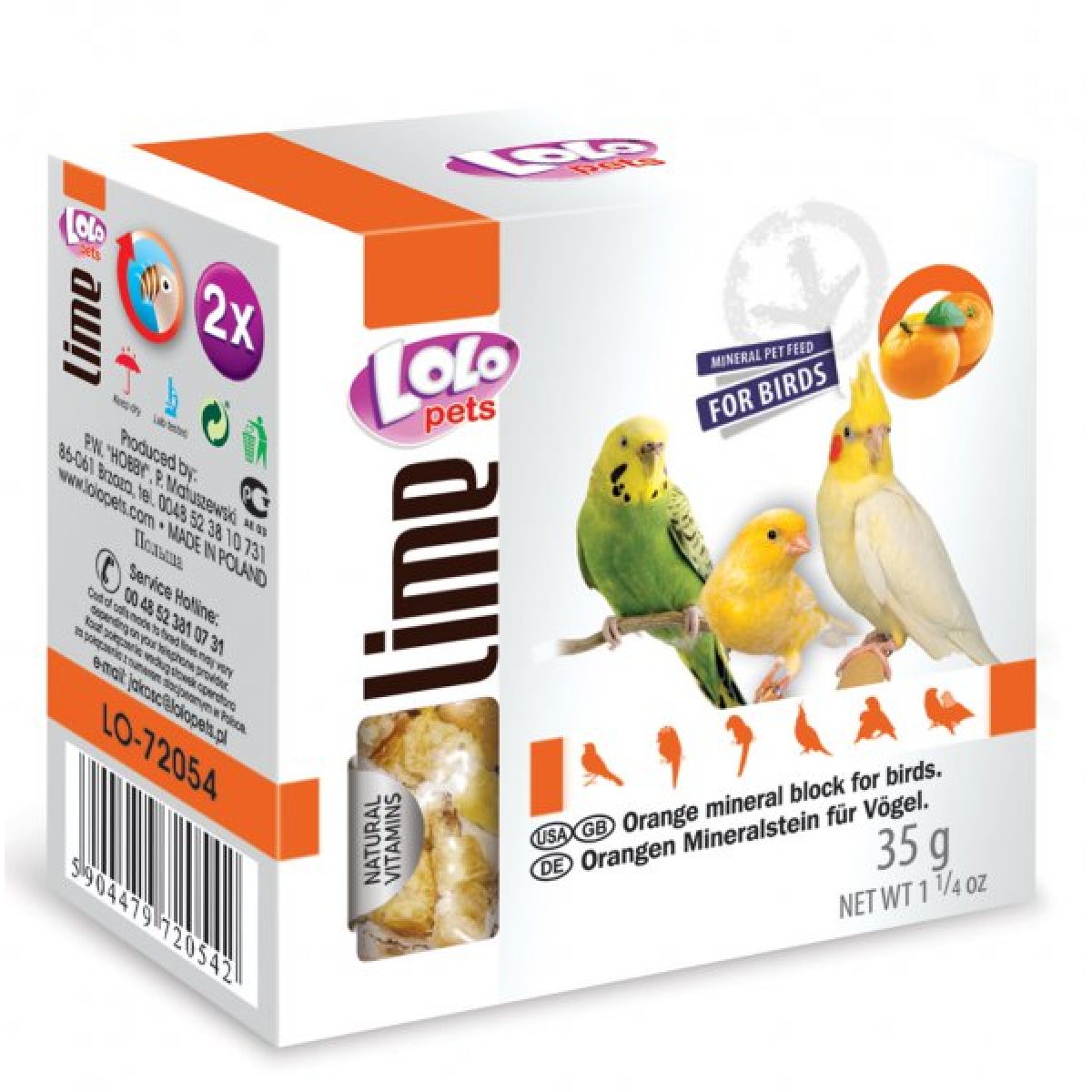 LOLO pets - Lime pomarančový minerálny kameň pre vtáky, 35 g – Obrázok 1