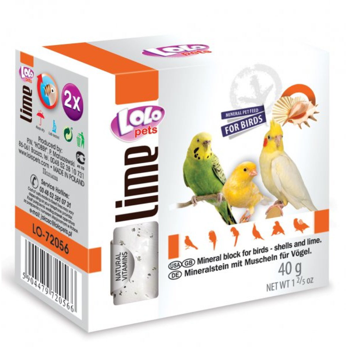 LOLO pets - Lime minerálny kameň s mušľami pre vtáky, 40 g – Obrázok 1