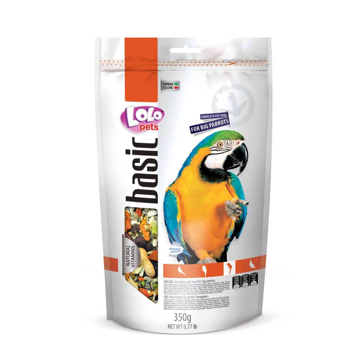 LOLO pets - Basic kompletné krmivo pre veľké papagáje, 350 g – Obrázok 1