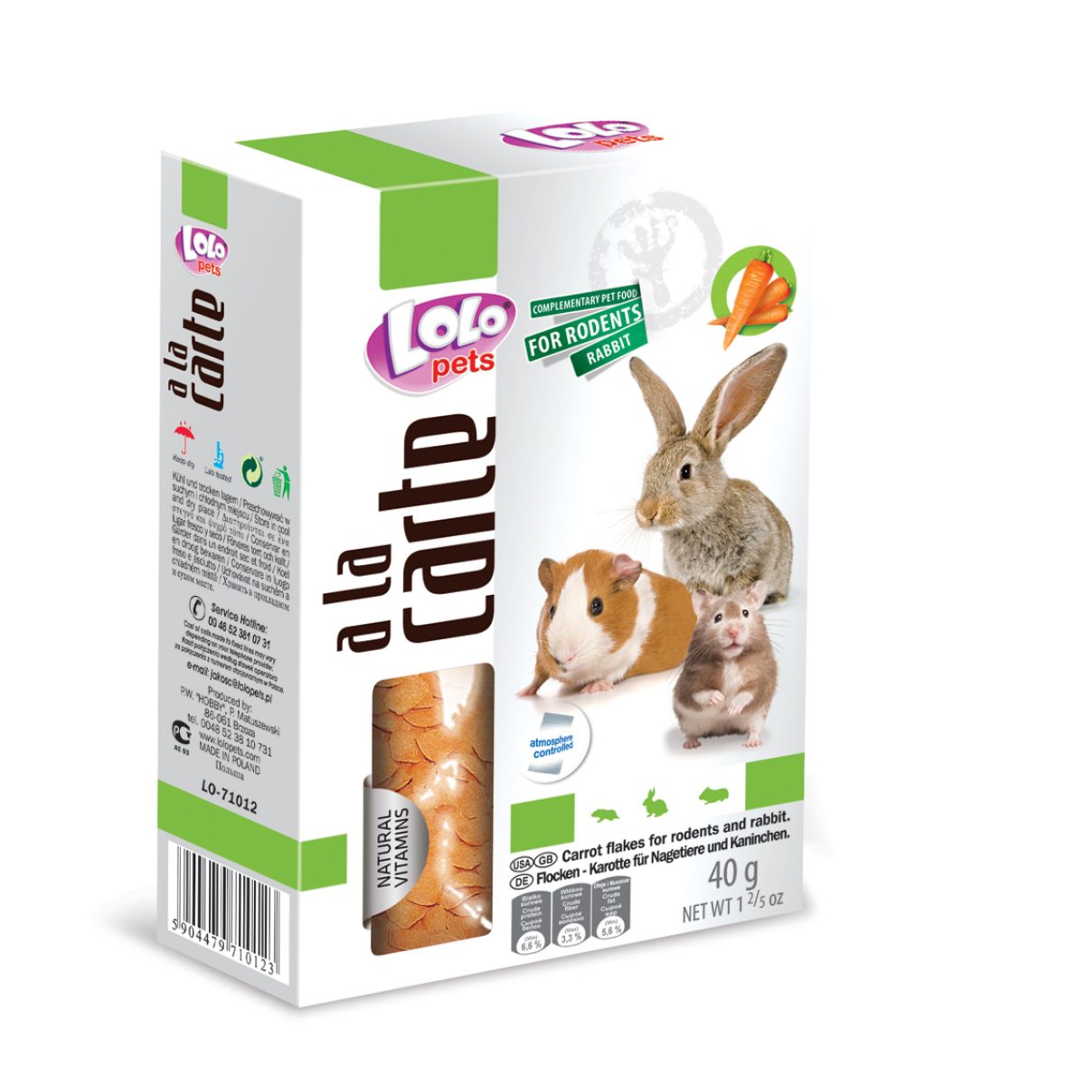 LOLOPETS a la carte mrkvové vločky pre hlodavce, 40 g – Obrázok 1