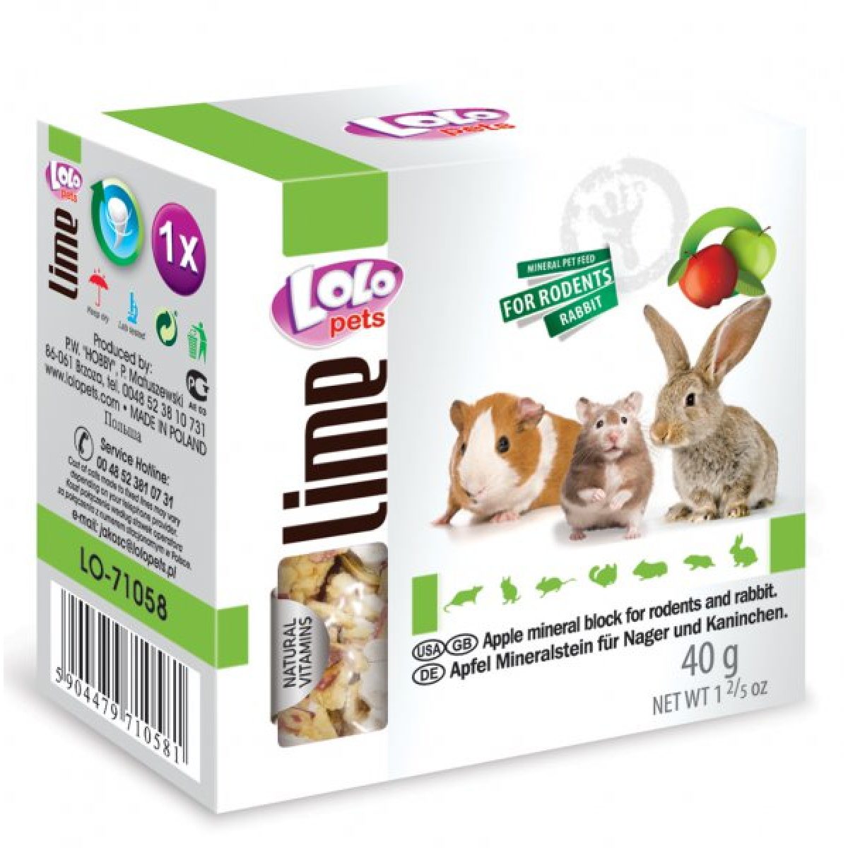 LOLOPETS jablkový minerálny kameň pre hlodavce, 40 g – Obrázok 1
