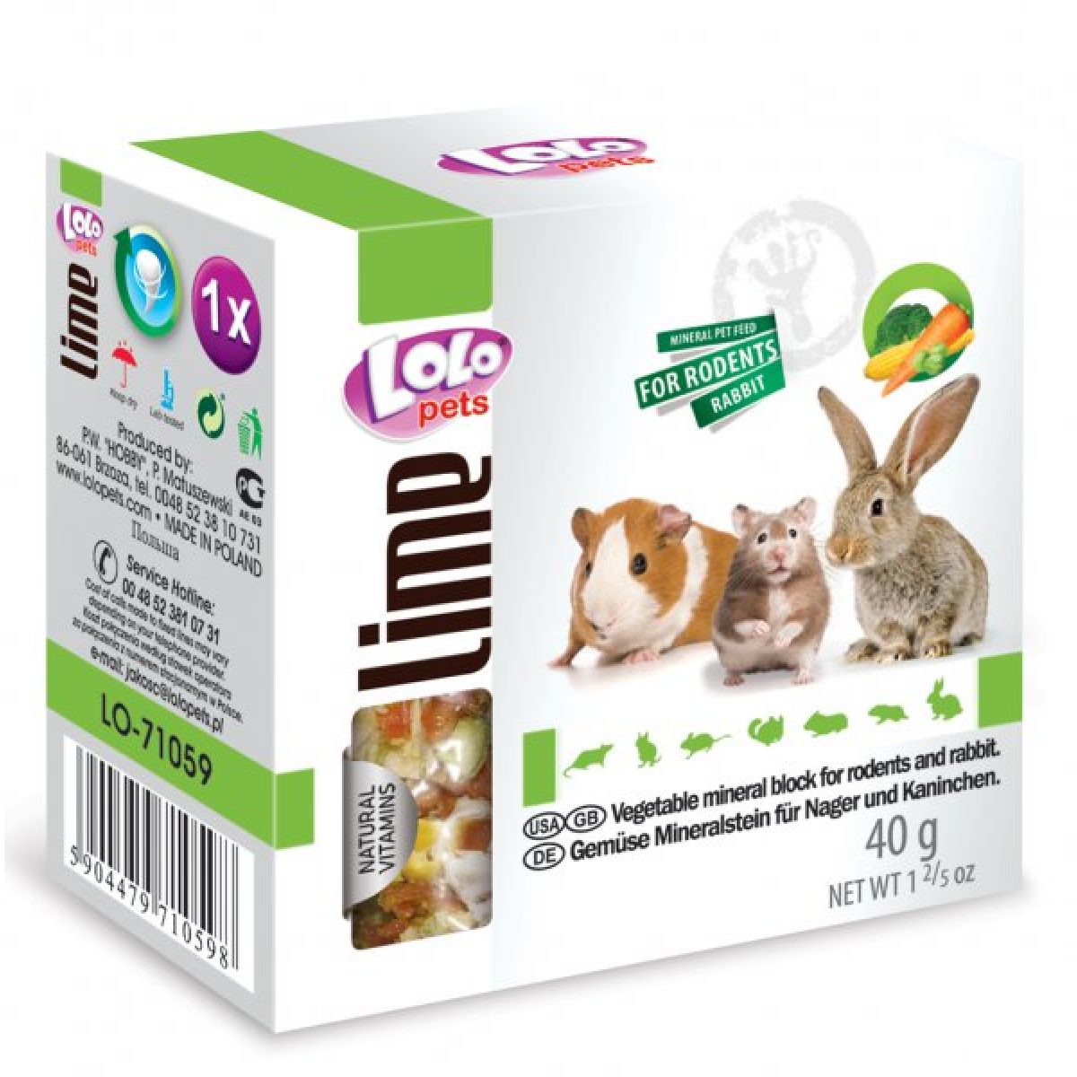 LOLOPETS zeleninový minerálny kameň pre hlodavce, 40 g – Obrázok 1