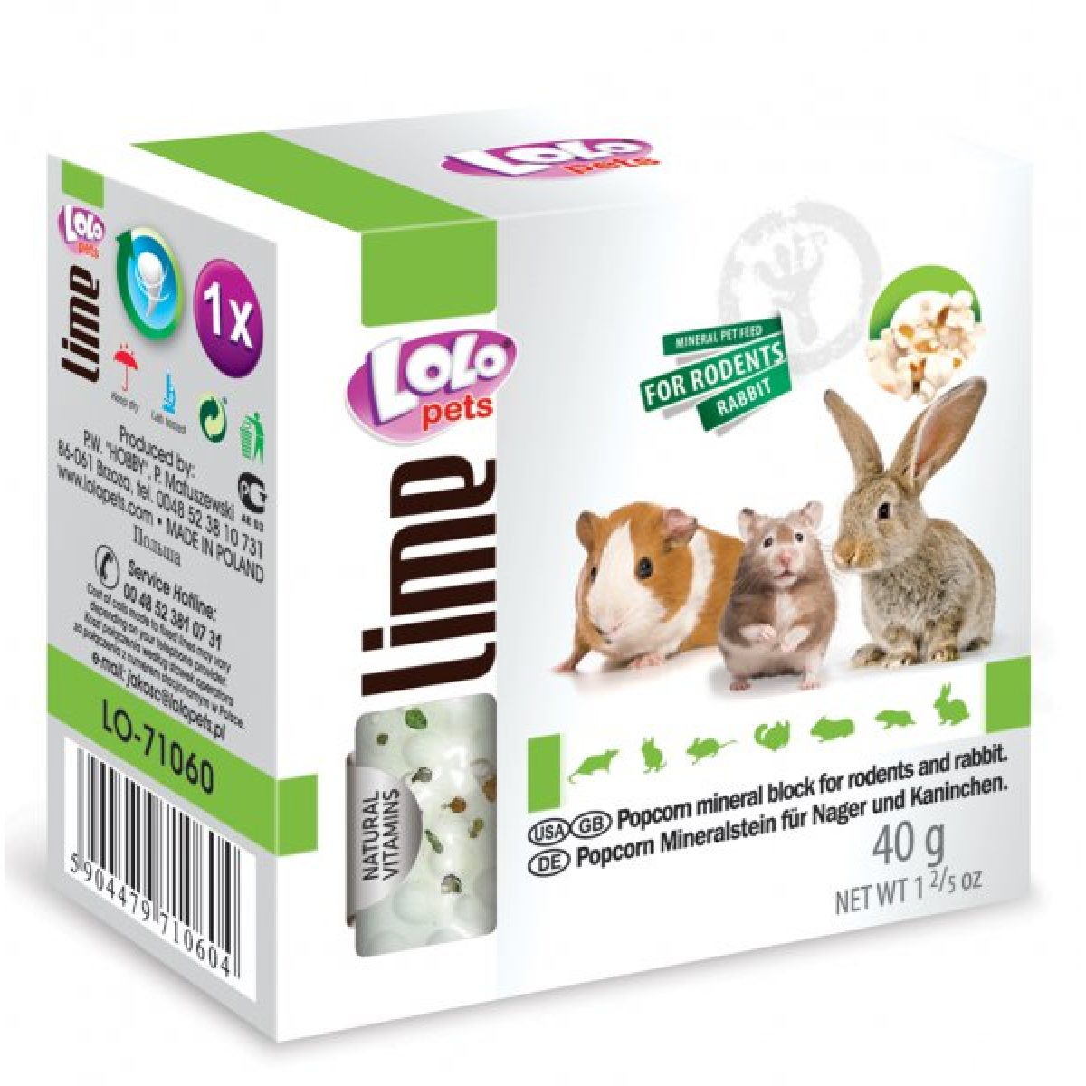 LOLOPETS popcorn minerálny kameň pre hlodavce, 40 g – Obrázok 1