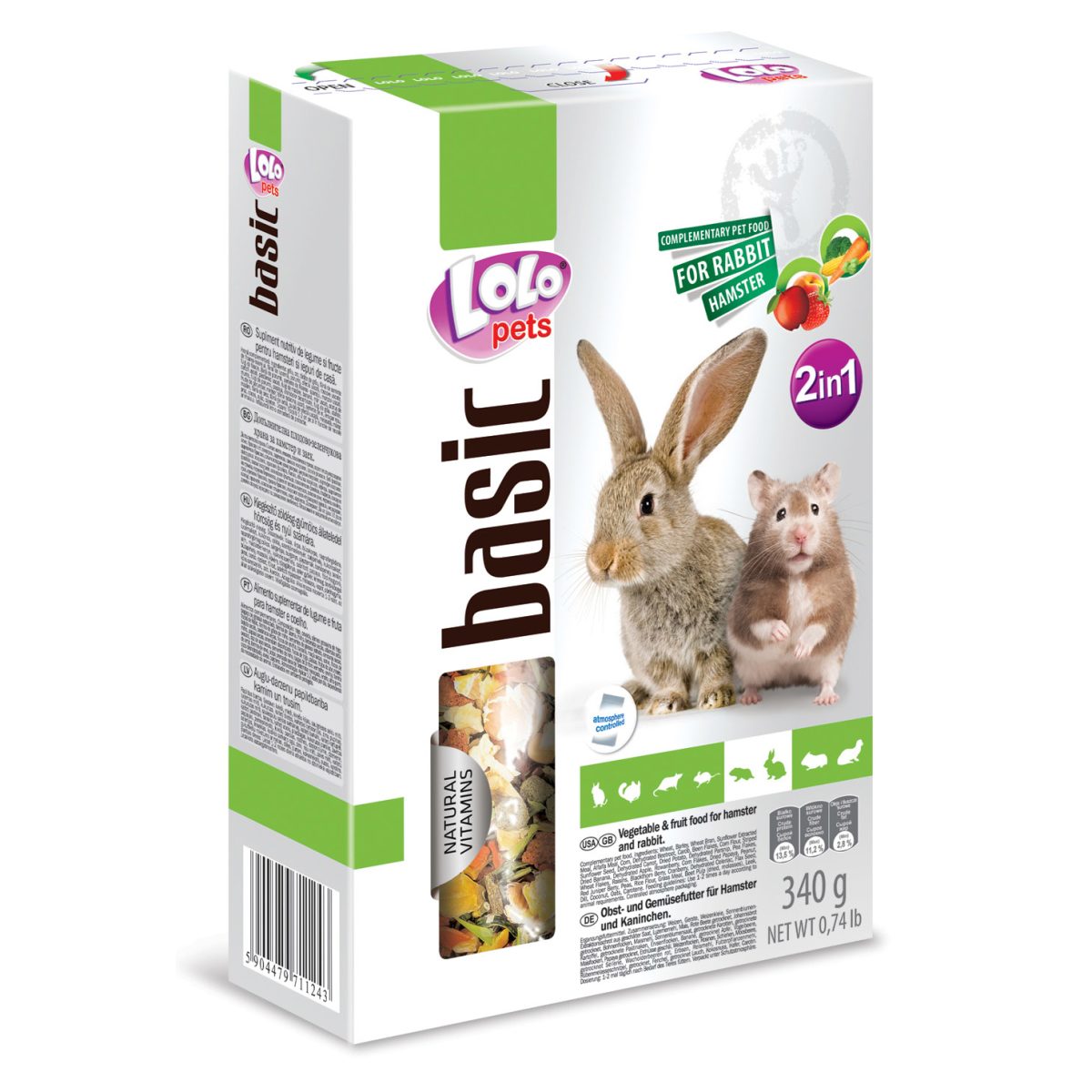 LOLO pets - Basic 2v1 zeleninové a ovocné krmivo pre hlodavce, 340 g – Obrázok 1