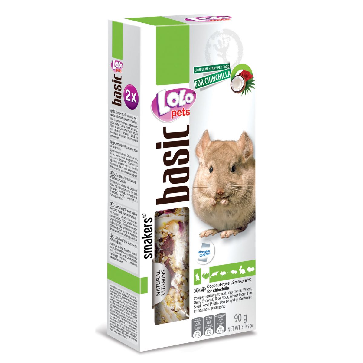LOLOPETS SMAKERS kokos a lístky ruže pre činčily, 90 g – Obrázok 1