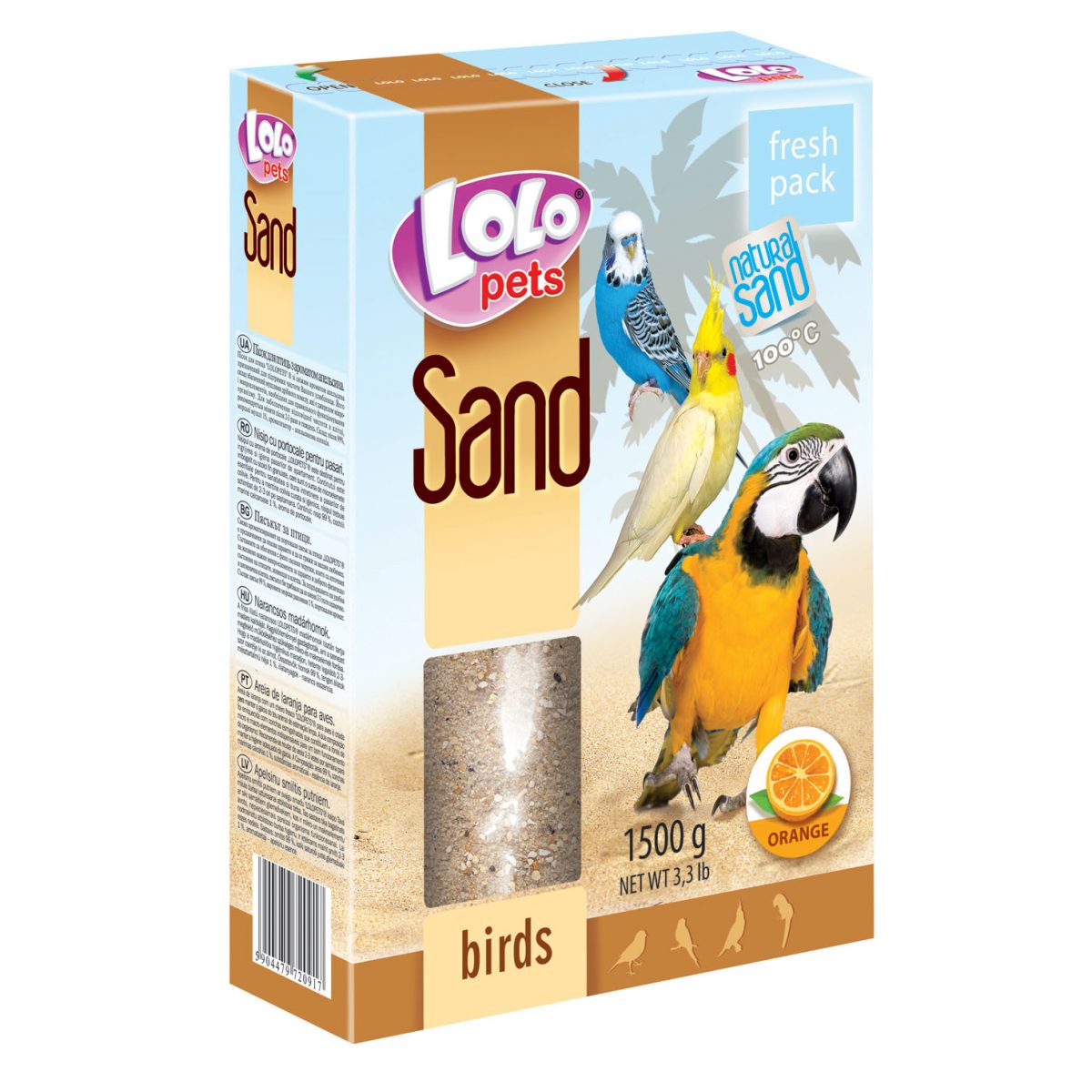 LOLO pets - pomarančový piesok pre vtáky, 1500 g – Obrázok 1