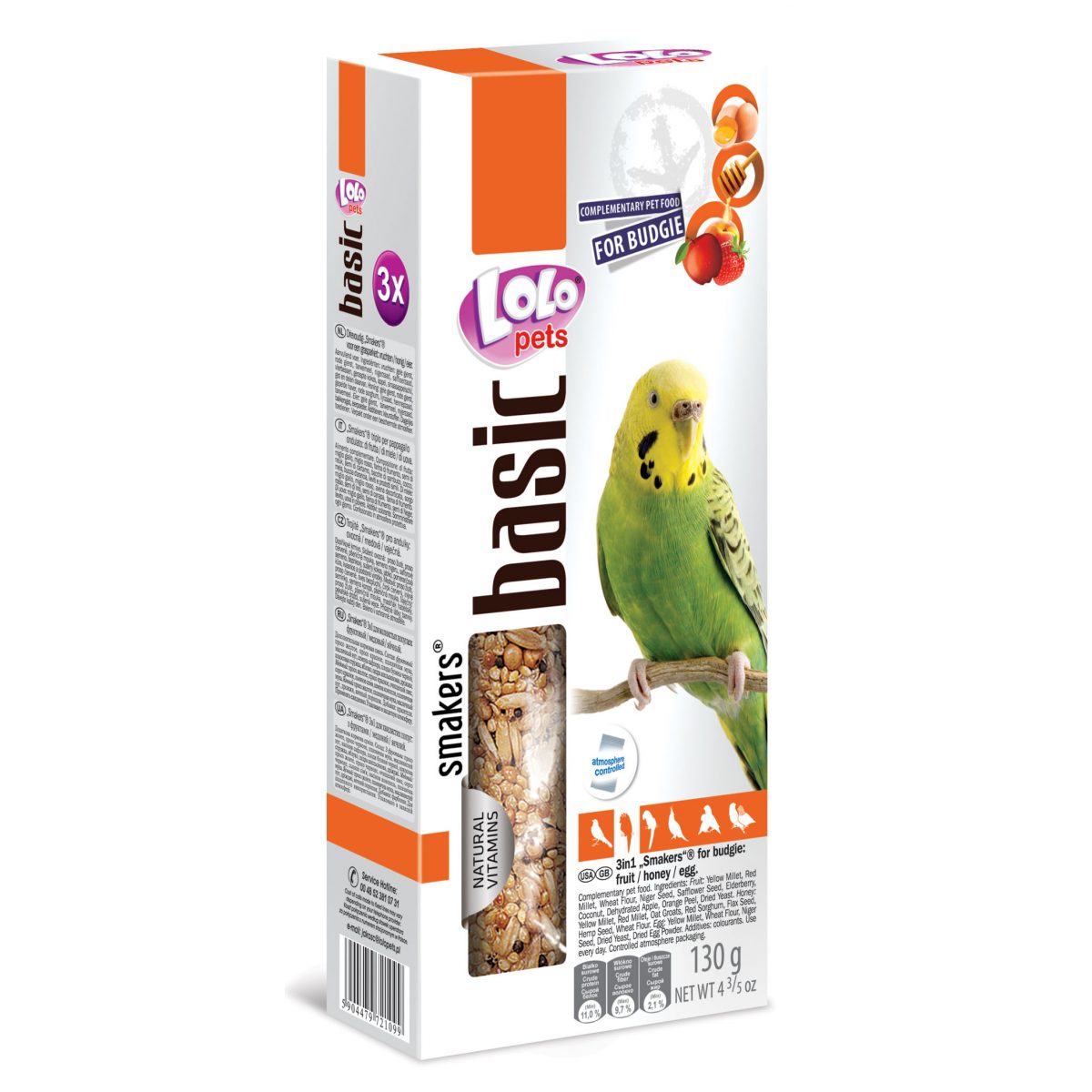 LOLO pets - Smakets 3v1 Mix ovocie, med a vajcia pre andulky, 130 g – Obrázok 1