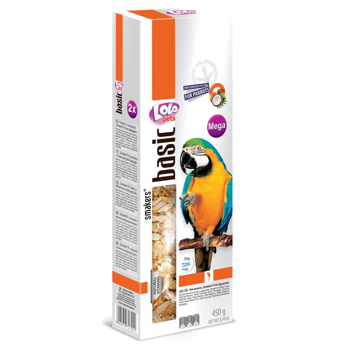 LOLO pets - Smakers Mega tyčinky orech-kokos pre veľké papagáje, 450 g – Obrázok 1
