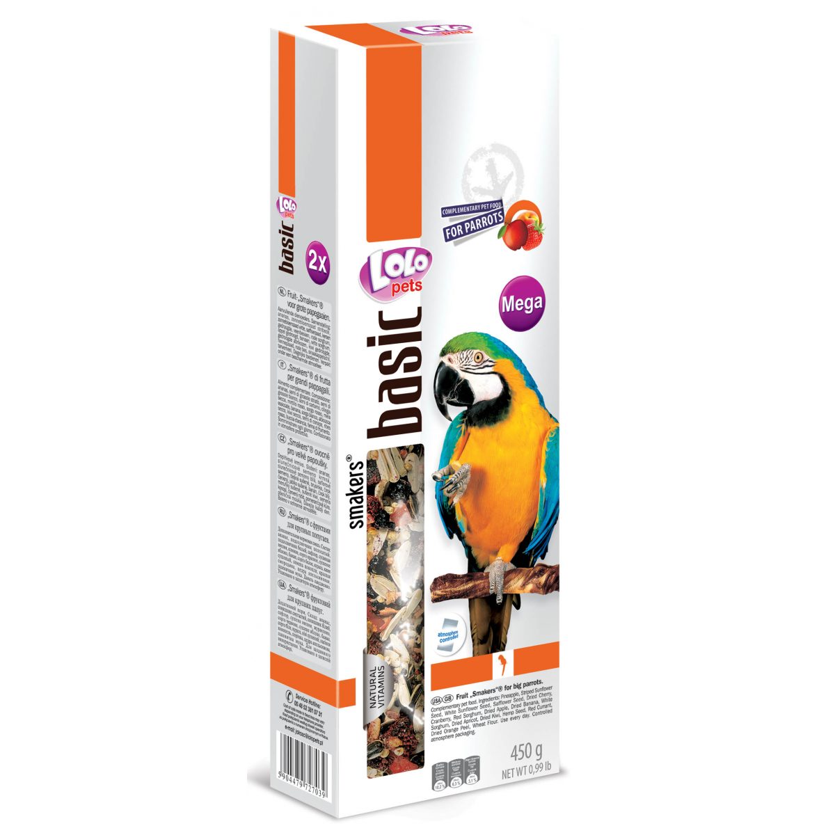 LO_72703 LOLO pets - Smakers MEGA ovocné tyčinky pre veľké papagáje, 450 g – Obrázok 1