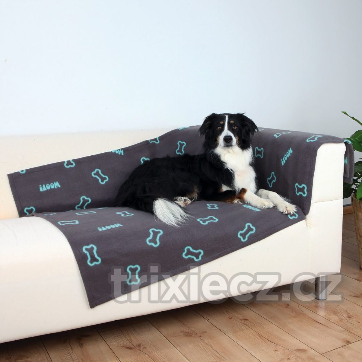 Flaušová deka 150x100 cm - sivá s modrými kostičkami – Obrázok 2