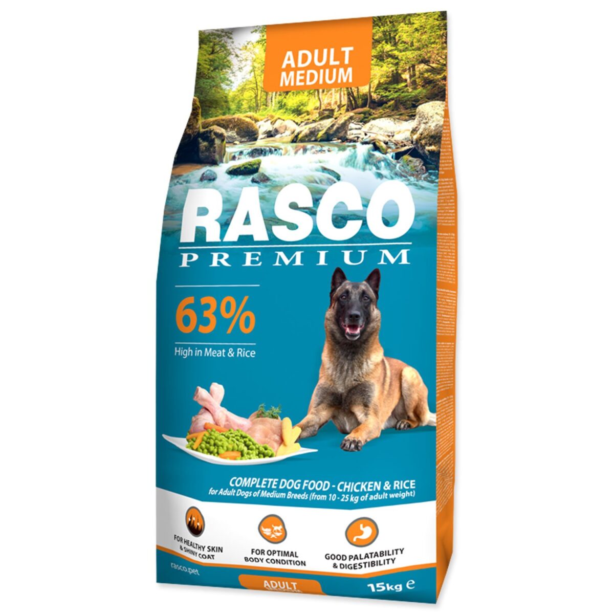 Krmivo Rasco Premium Adult Medium kura s ryžou 15kg – Obrázok 1