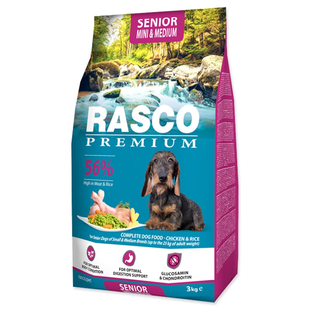 Krmivo Rasco Premium Senior Mini & Medium kura s ryžou 3kg – Obrázok 1