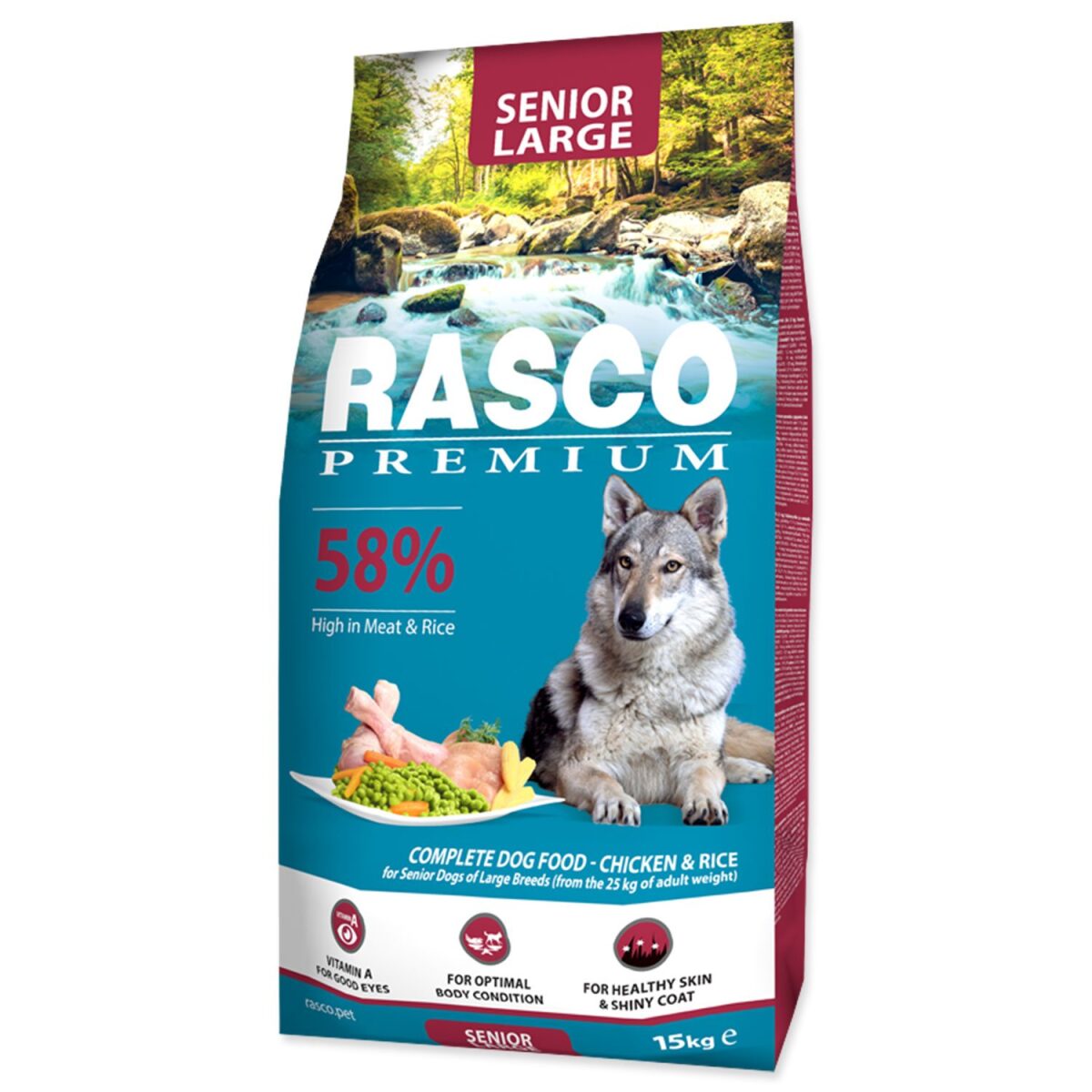 Krmivo Rasco Premium Senior Large kura s ryžou 15kg – Obrázok 1