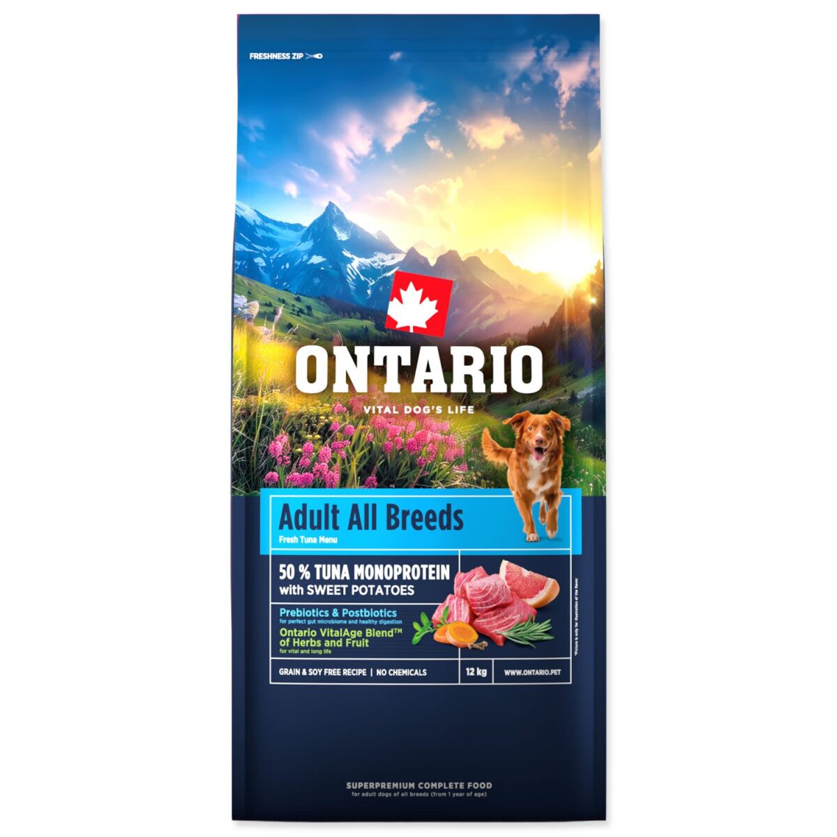 Krmivo Ontario Adult All Breeds Monoprotein Tuna & Sweet Potatoes 12kg – Obrázok 1