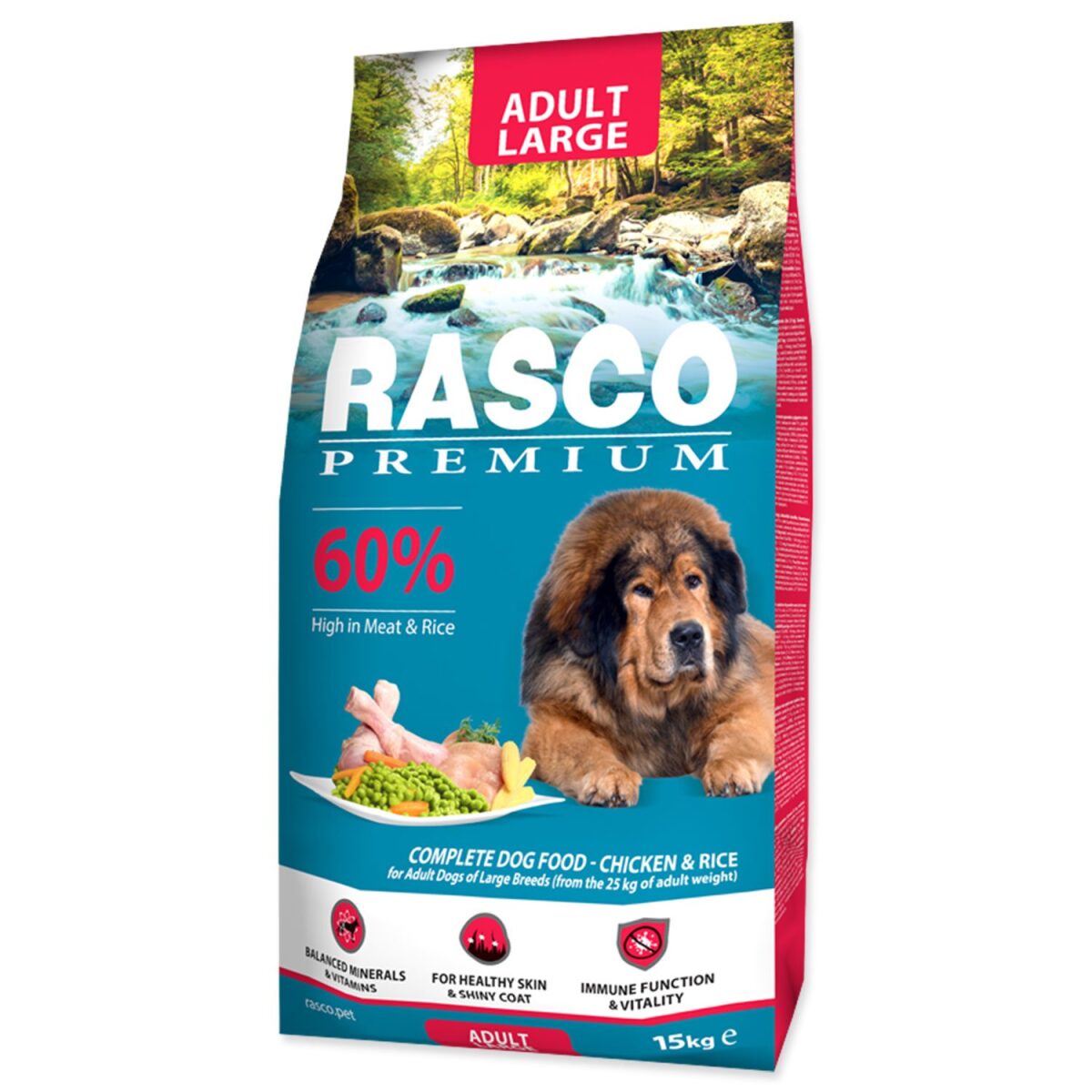 Krmivo Rasco Premium Adult Large kura s ryžou 15kg – Obrázok 1