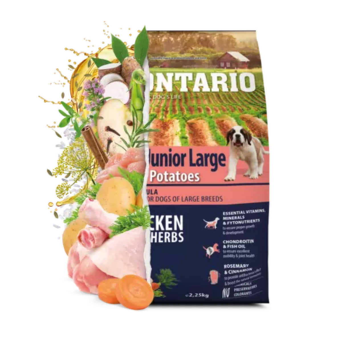 Krmivo Ontario Puppy & Junior Large Chicken & Potatoes 12kg – Obrázok 3